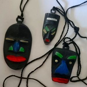 Lot of 3 1930s Polynesian Maori Mask Pendants